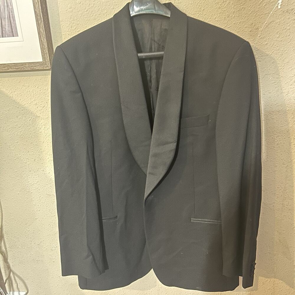 Seroussi Black Suit Blazer Size 54R Made In Romania 100% Wool Viscose Interior